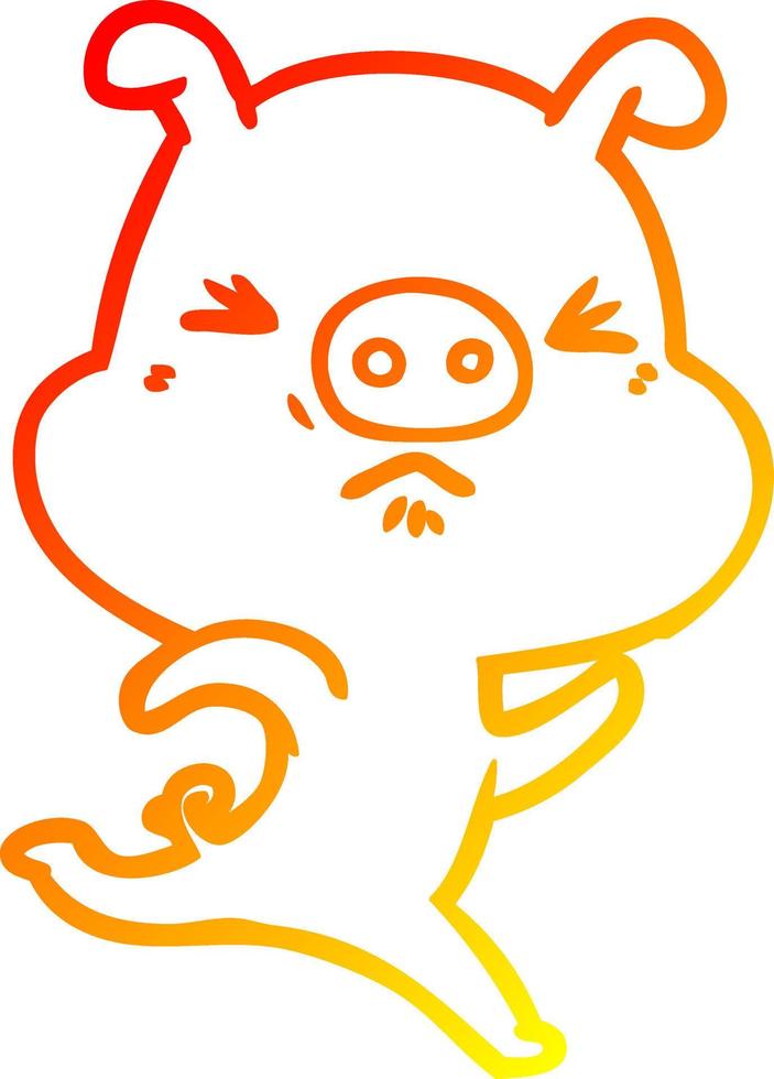 warm gradient line drawing cartoon annoyed pig running vector