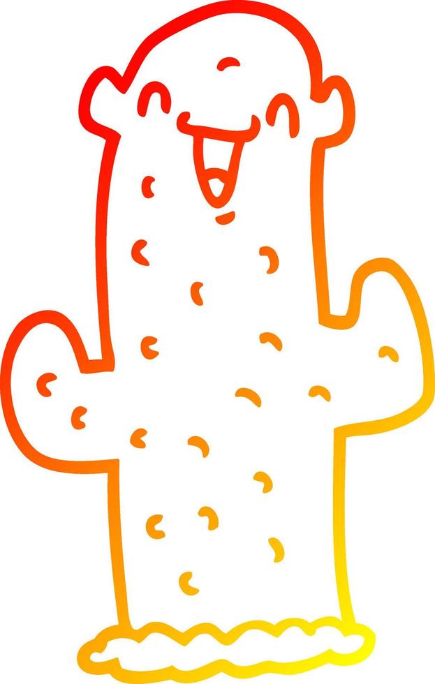 warm gradient line drawing cartoon cactus vector