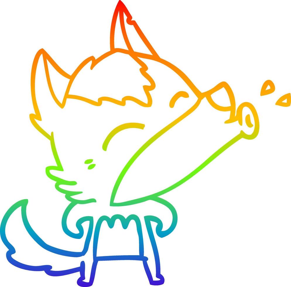 dibujo de línea de gradiente de arco iris dibujos animados de lobo aullando vector