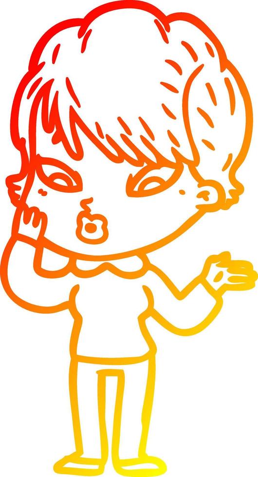 warm gradient line drawing cartoon woman vector