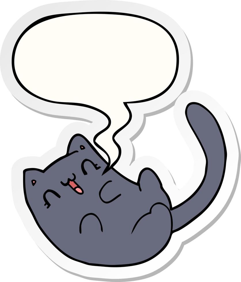 cartoon cat and speech bubble sticker vector