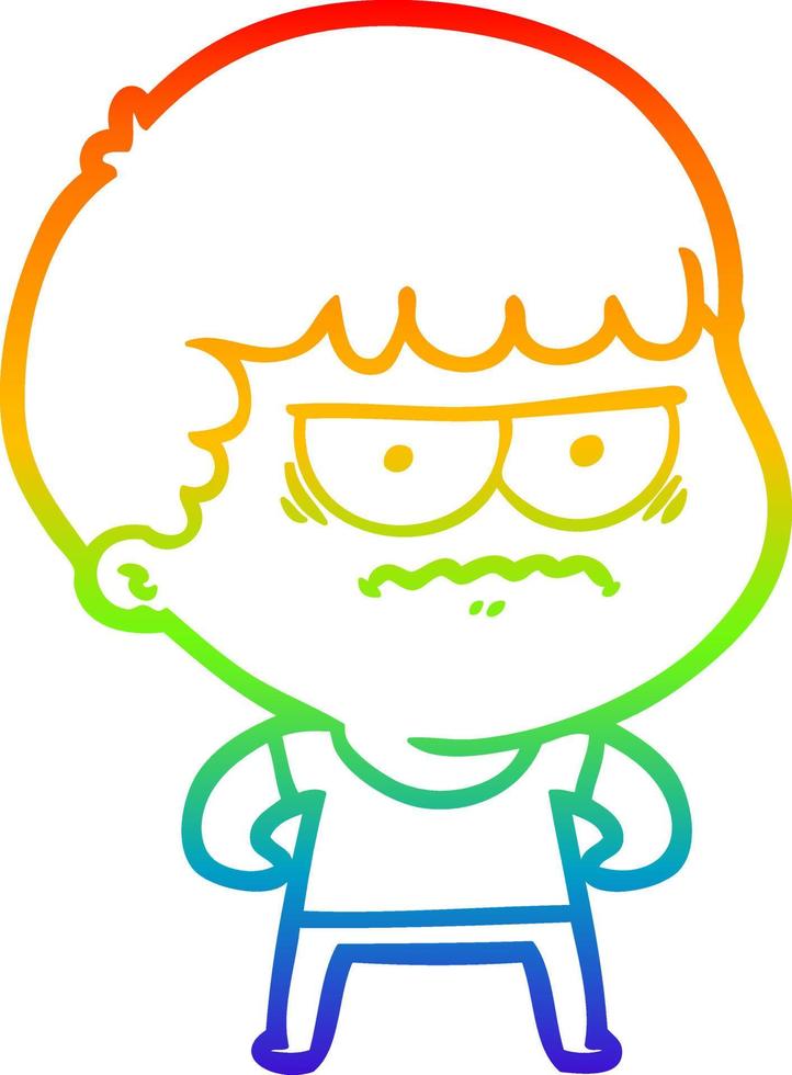 rainbow gradient line drawing cartoon annoyed man vector