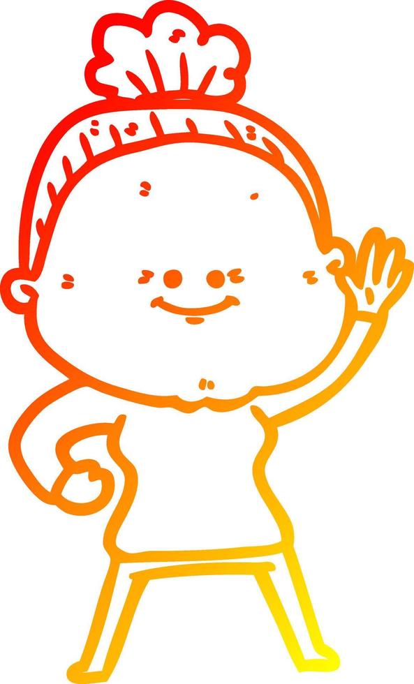 warm gradient line drawing cartoon happy old woman vector