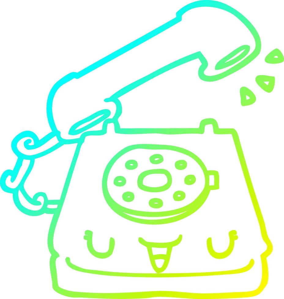 cold gradient line drawing cute cartoon telephone vector