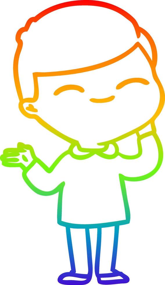 rainbow gradient line drawing cartoon shy smiling boy vector