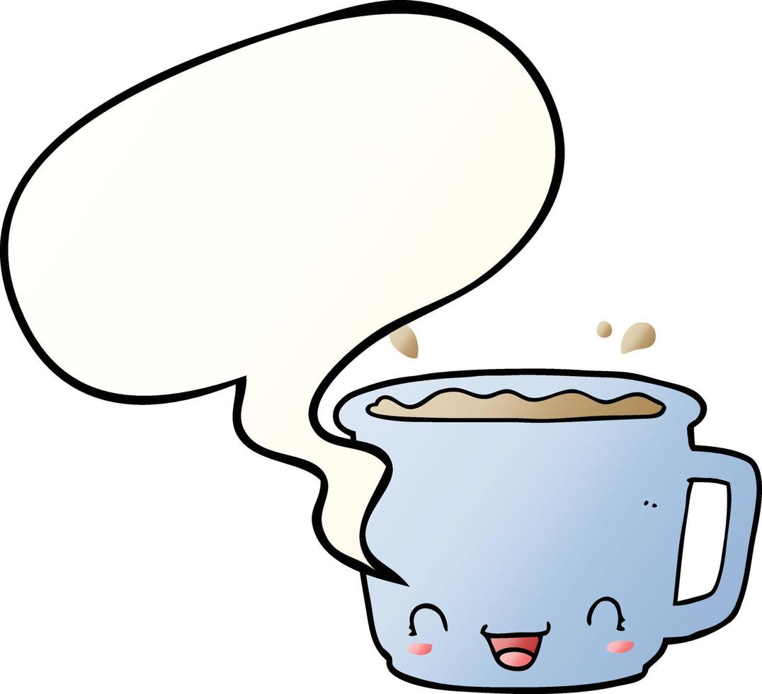 cartoon cup of coffee and speech bubble in smooth gradient style vector