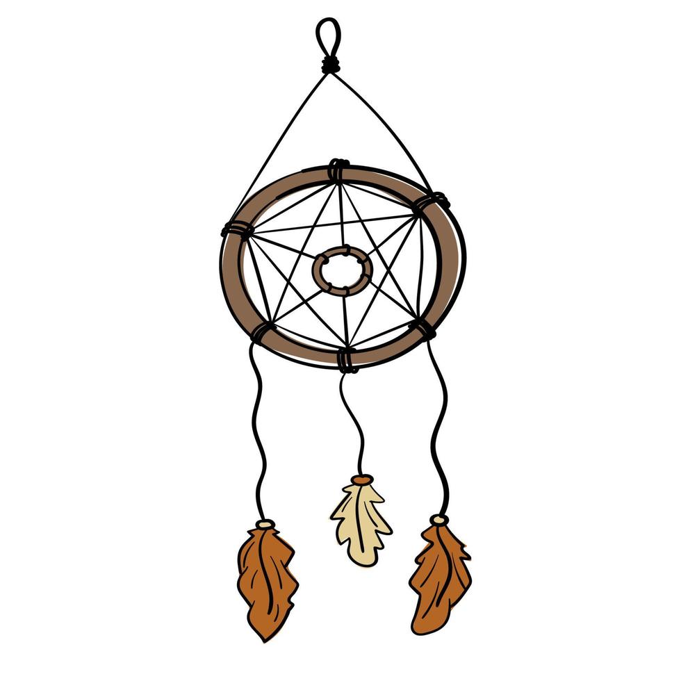 Doodle dreamcatcher sticker with feathers vector