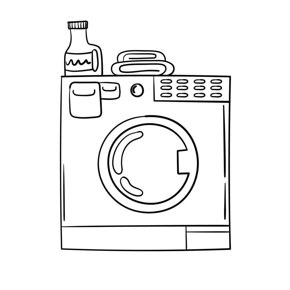 Doodle sticker with washing machine vector