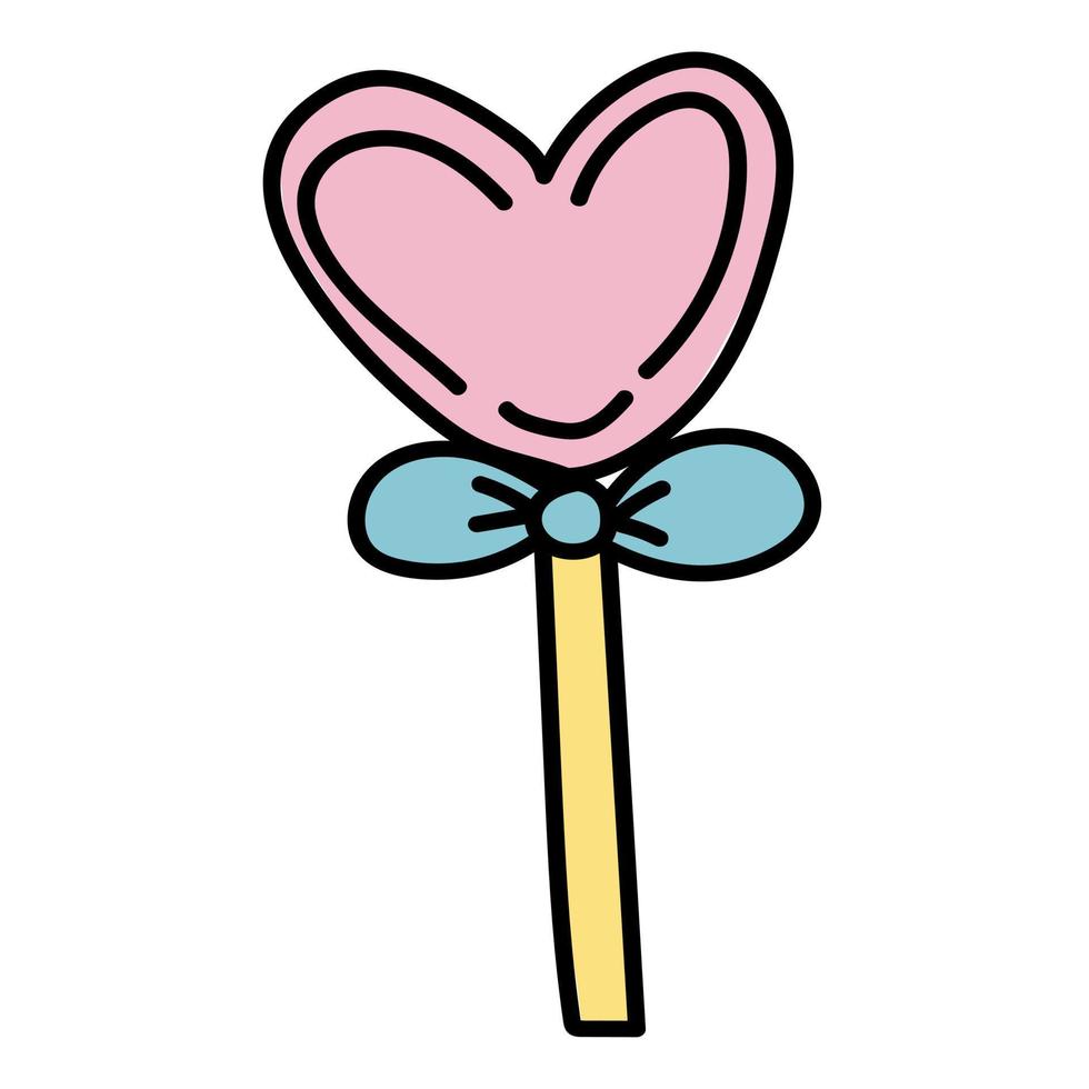 Doodle sticker sweet heart shaped lollipop with bow vector