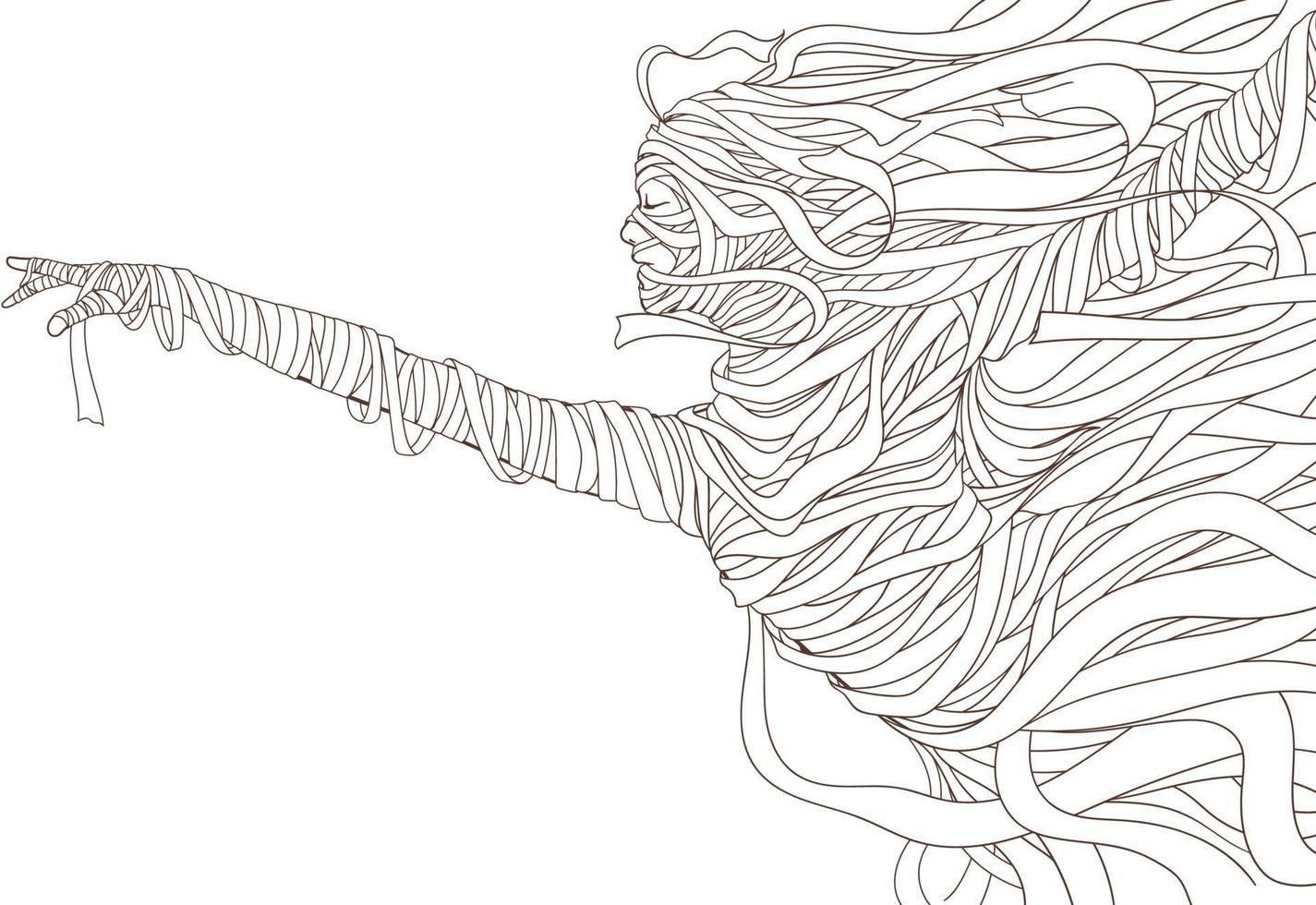 illustration of woman with bandage drawing with line-art on white background. vector