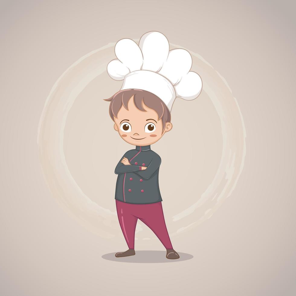 Cute chef boy character in action posing for illustration in cartoon style, vector design