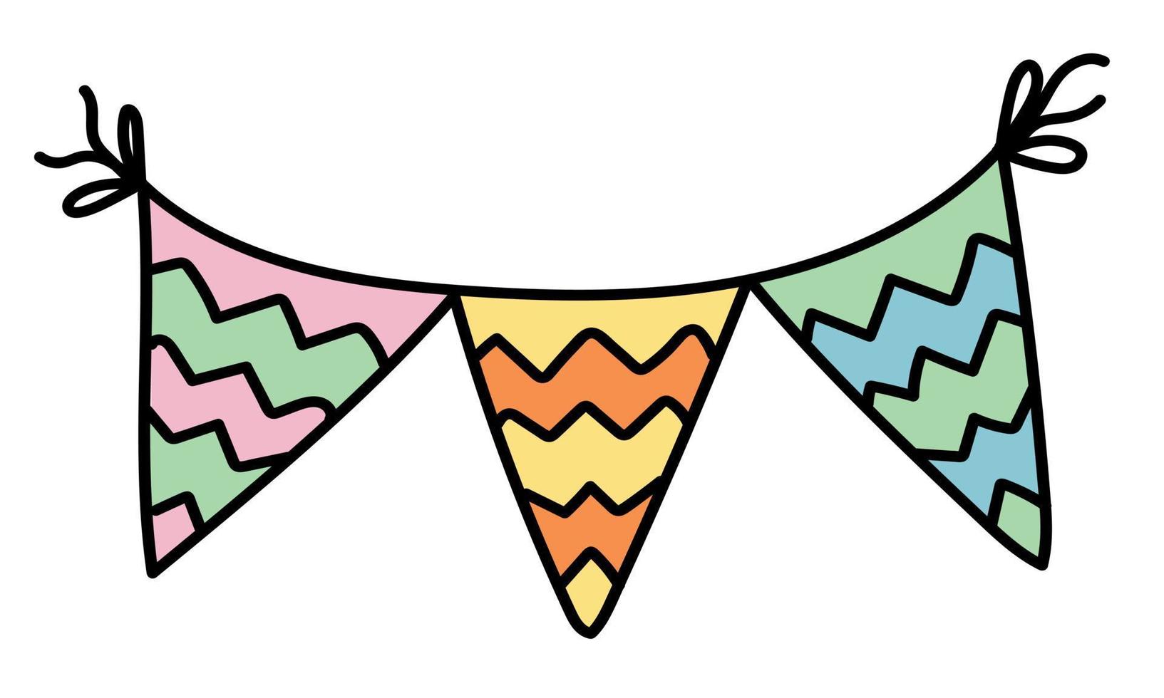 Doodle drawing with holiday banners, garlands for birthday party decoration vector