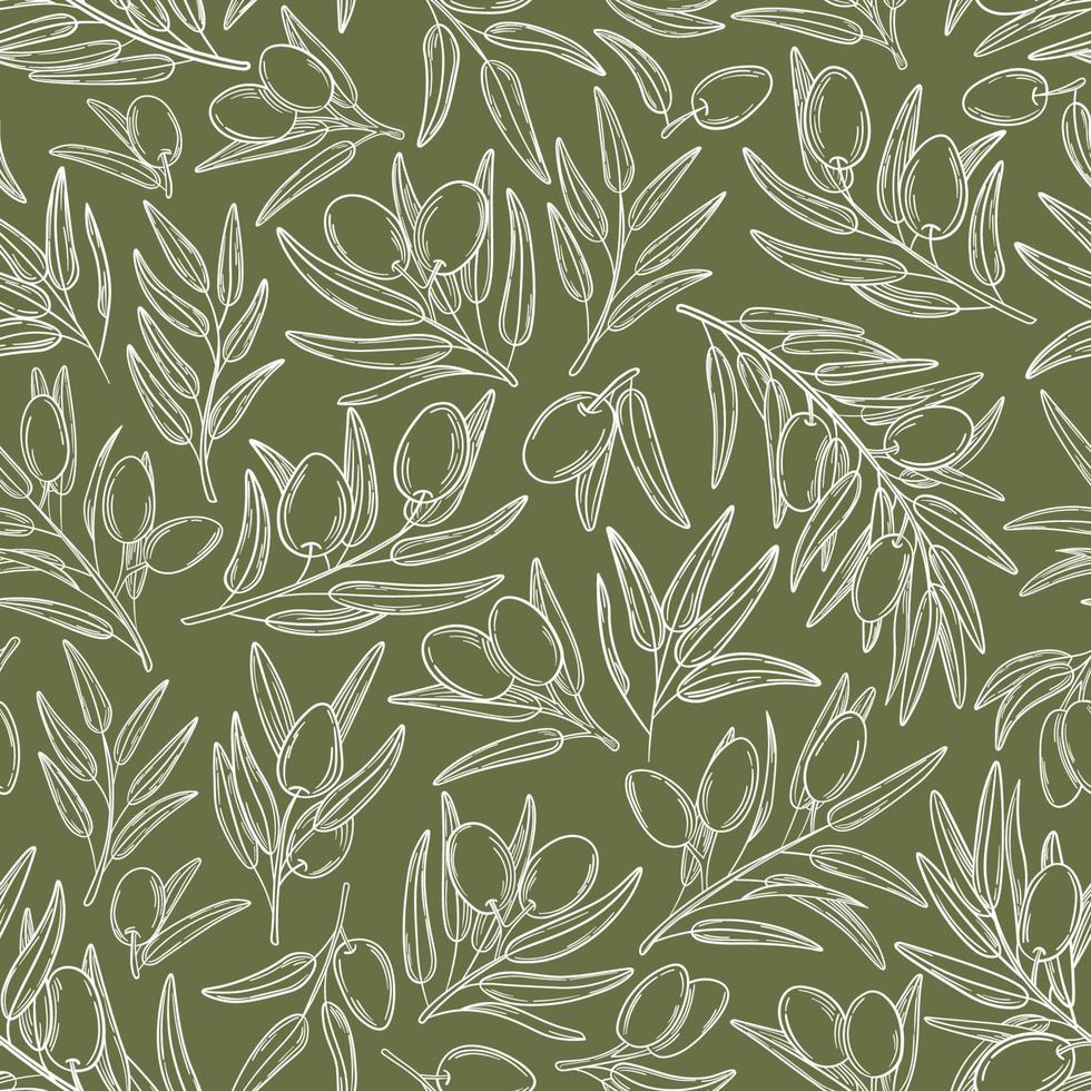 Simple olive pattern with twigs and berries vector
