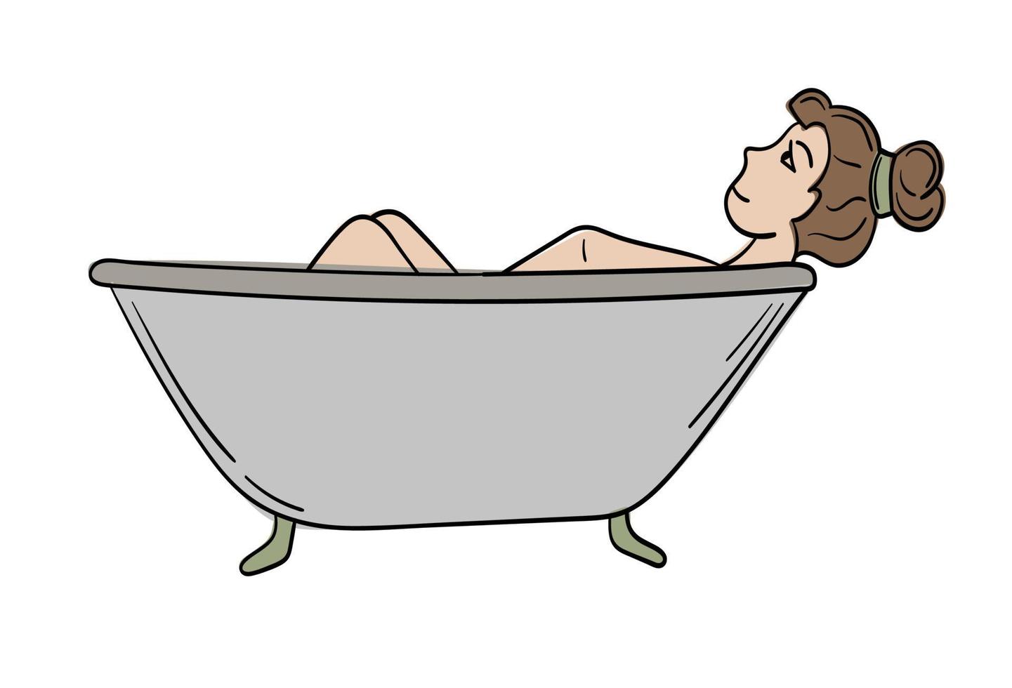 Doodle sticker with relaxing girl in the bath vector