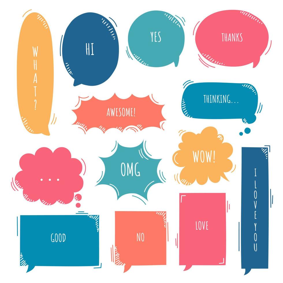 collection set of hand drawing frame border, blank speech bubble balloon, think, speak, talk, text box, banner, flat, design, vector illustration