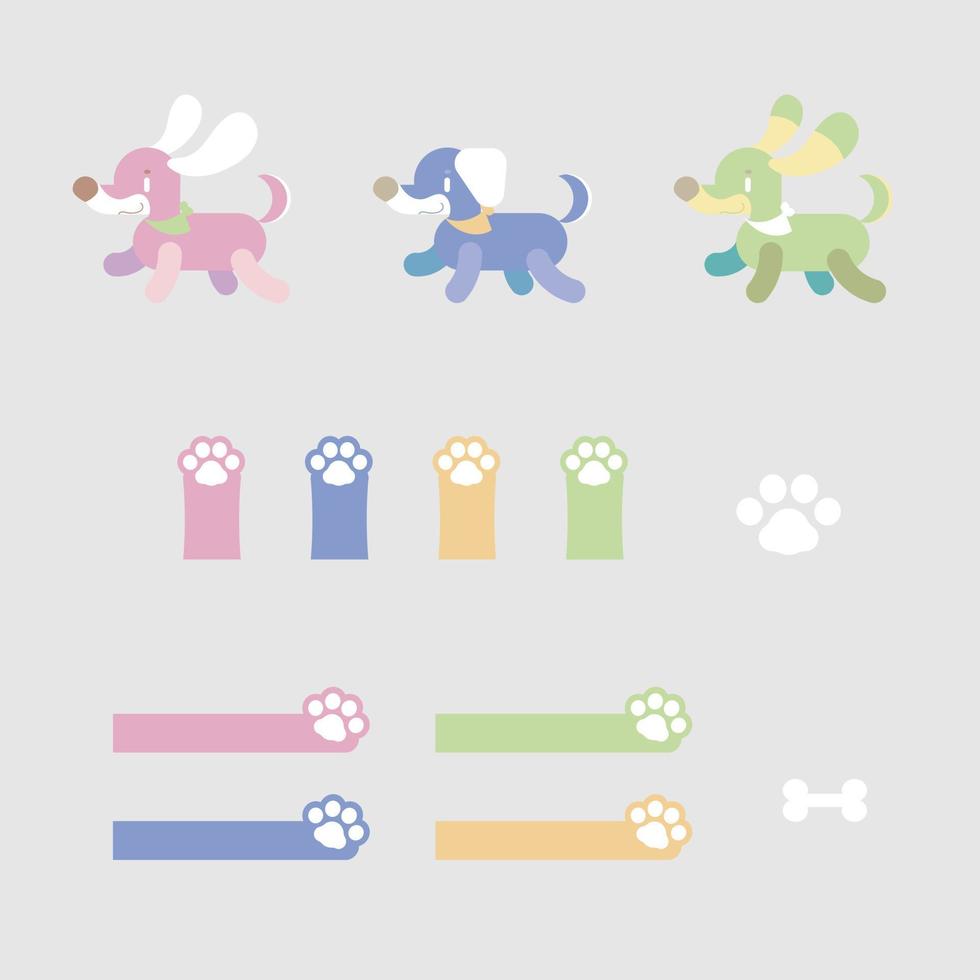 conjunto de colección de lindo animal mascota gato y huella de pata de perro con hueso, ilustración de personaje de vector de diseño plano de banner