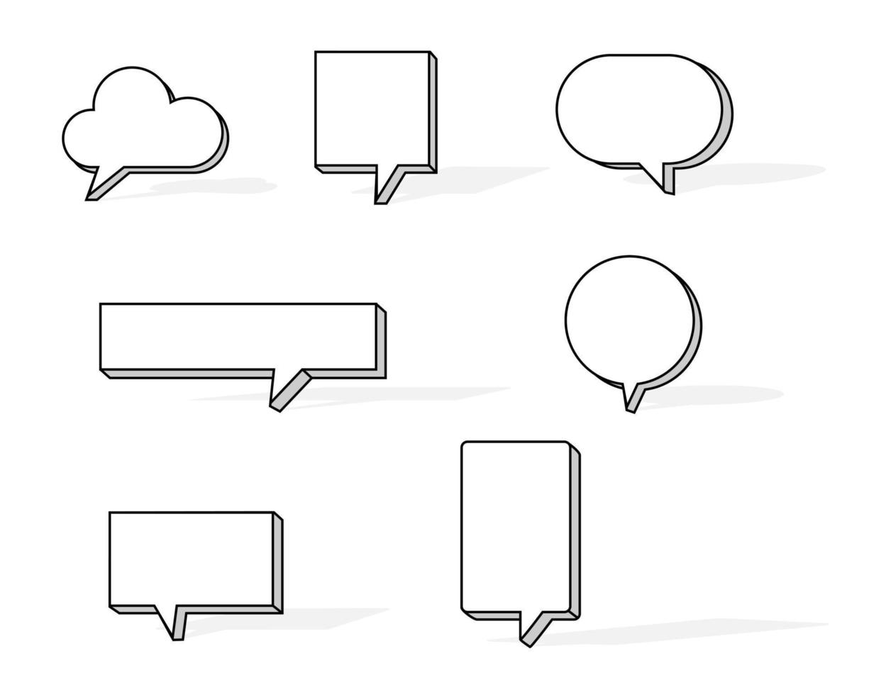 collection set of blank hand drawn speech bubble balloon with shadow, think speak talk whisper text box, flat vector illustration design isolated