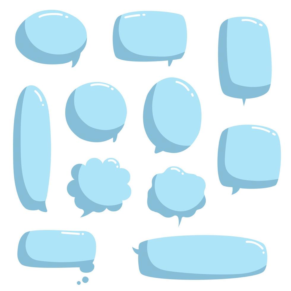 conjunto de colección de borde de marco de dibujo a mano, globo de burbuja de voz en blanco, color azul, pensar, hablar, hablar, cuadro de texto, banner, plano, diseño, ilustración vectorial vector