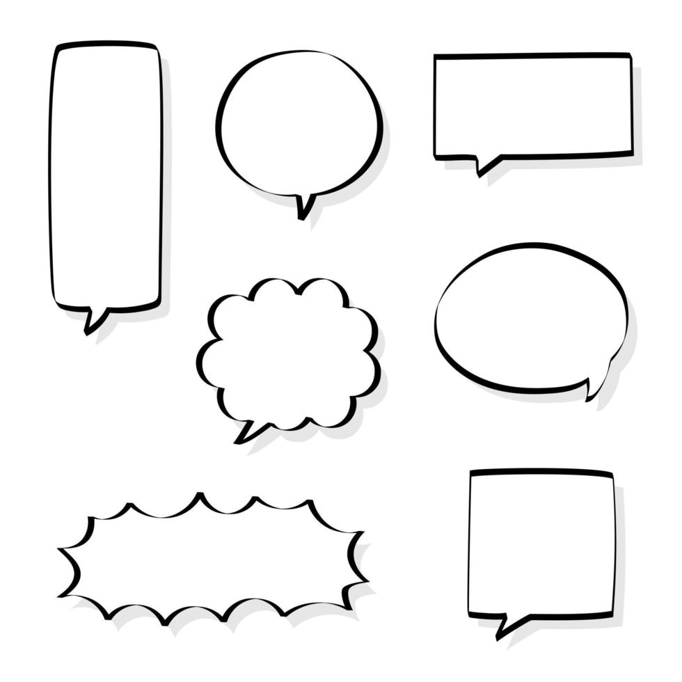 collection set of hand drawing frame border, blank speech bubble balloon with quotation marks, think, speak, talk, text box, banner, flat, design, vector illustration