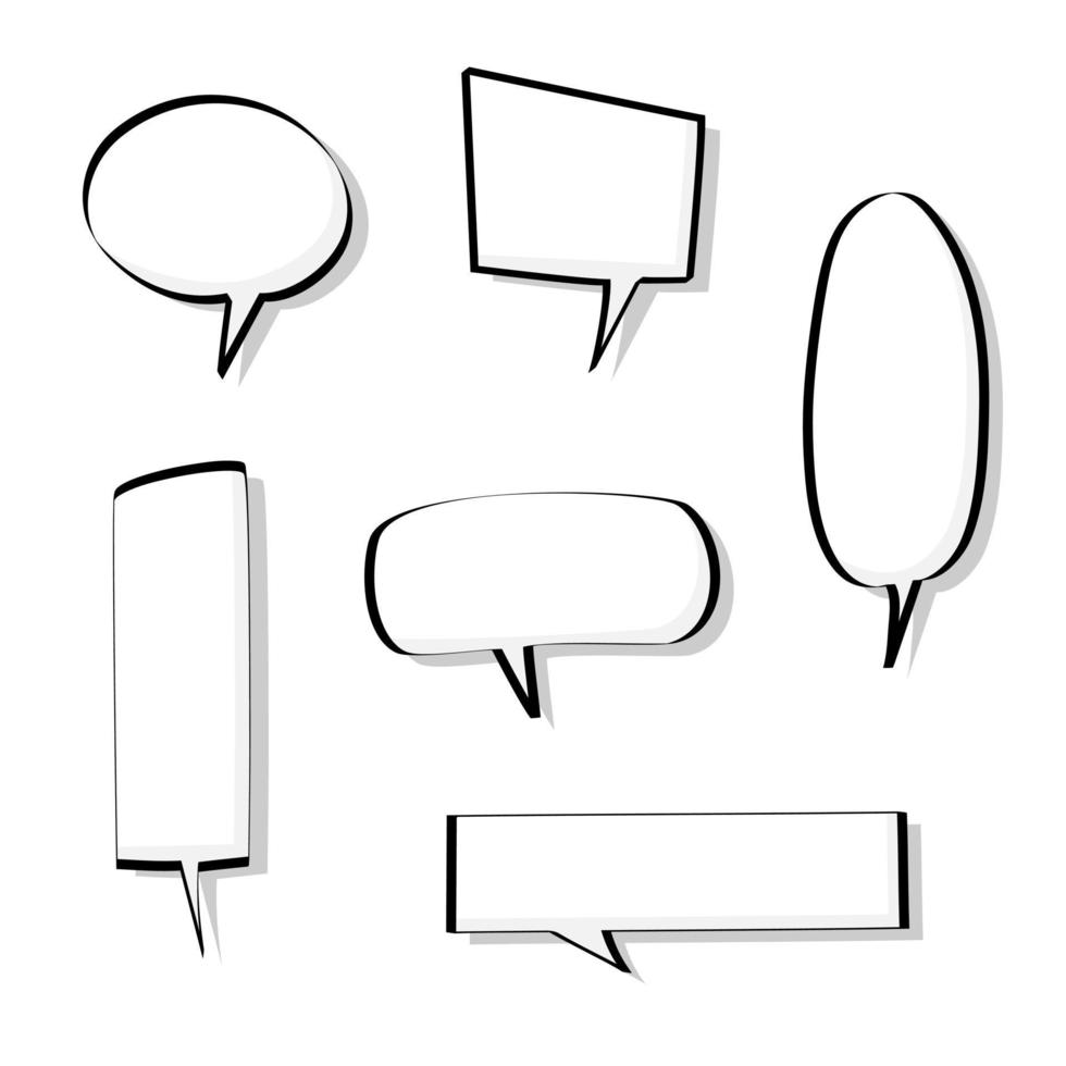 collection set of blank black and white hand drawing speech bubble balloon, think speak talk text box, banner, flat vector illustration design