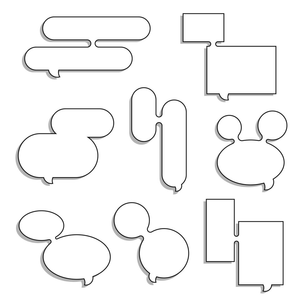 collection set of simple black and white speech bubble balloon, text box in circle and square shape, think speak talk text box banner, flat design vector illustration