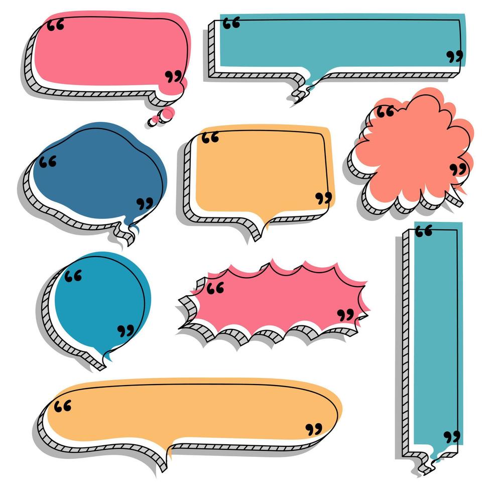 collection set of hand drawing frame border, blank speech bubble balloon with quotation marks, think, speak, talk, text box, banner, flat, design, vector illustration