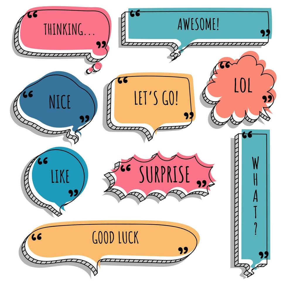 collection set of hand drawing frame border, blank speech bubble balloon, think, speak, talk, text box, banner, flat, design, vector illustration