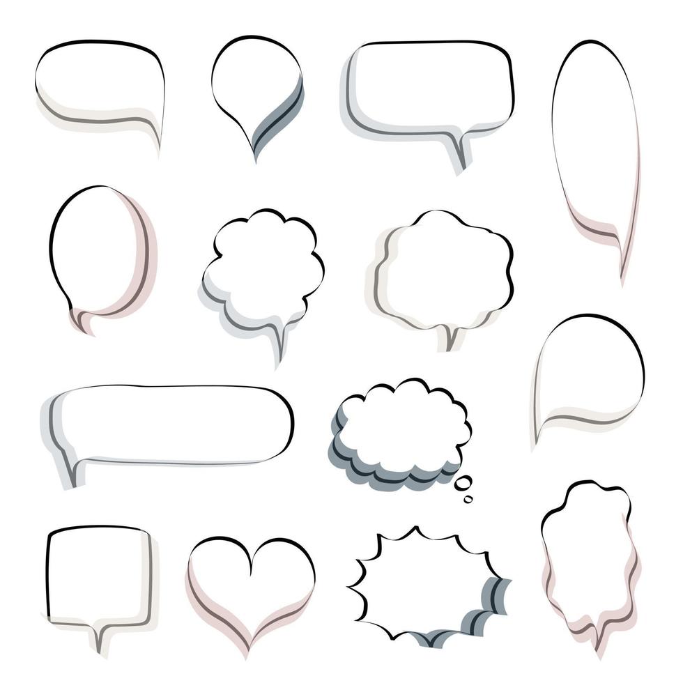 collection set of blank  black and white hand drawing speech bubble balloon, think speak talk text box, banner, flat vector illustration design