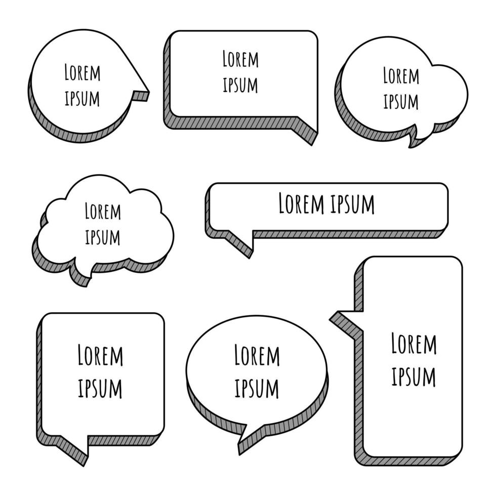 set of 3D speech bubble balloon think, speak, talk, template, art, flat, design, vector, illustration text box banner vector