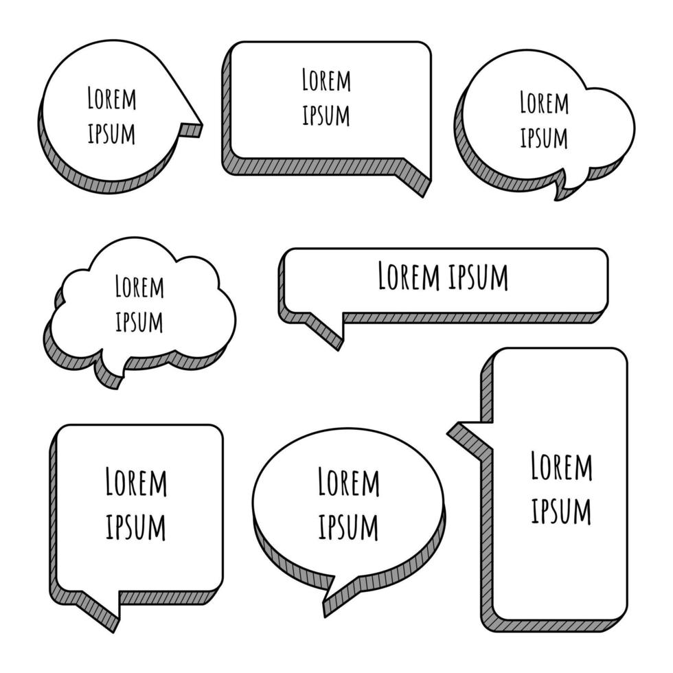 conjunto de globo de burbuja de voz 3d pensar, hablar, hablar, plantilla, arte, plano, diseño, vector, banner de cuadro de texto de ilustración vector