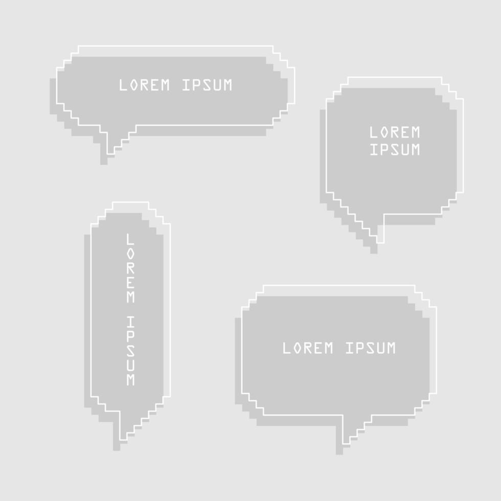 collection set of retro 8 bit pixel sweet cute speech bubble balloon, text box banner, frame, think, speak, template, flat design vector illustration