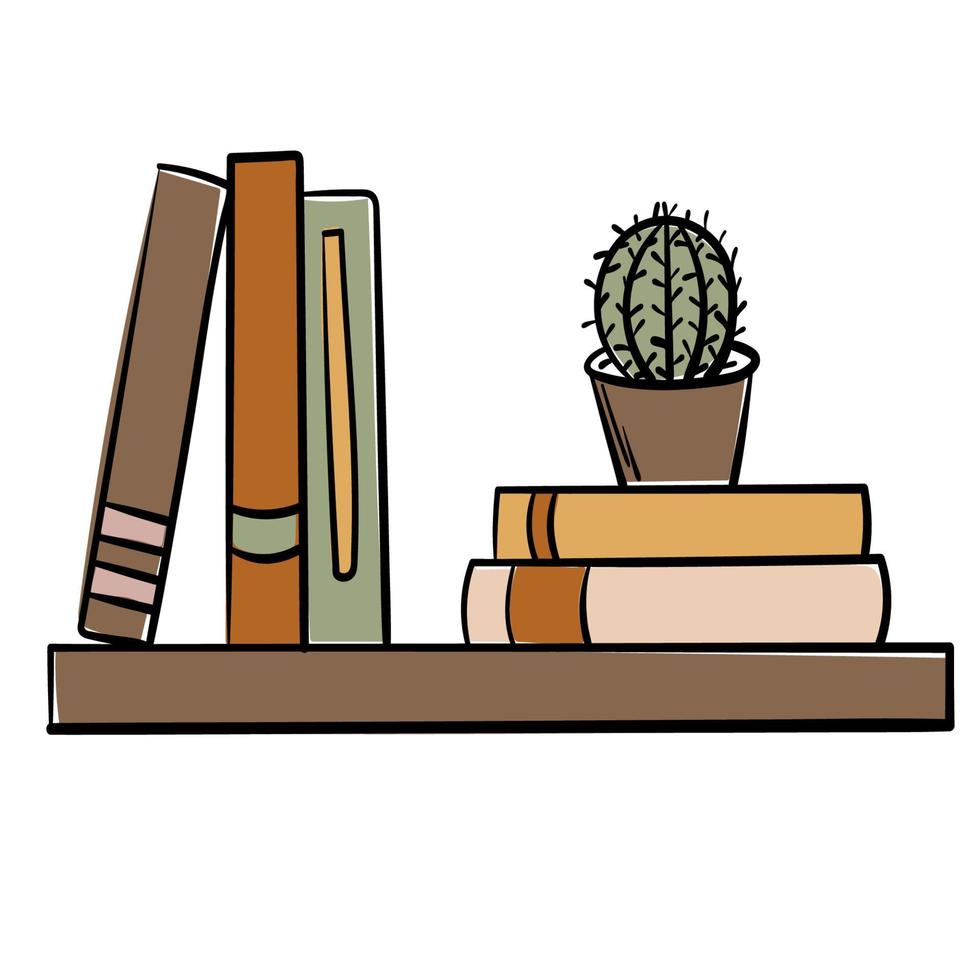 Doodle Cactus Book Wall Shelf Sticker vector