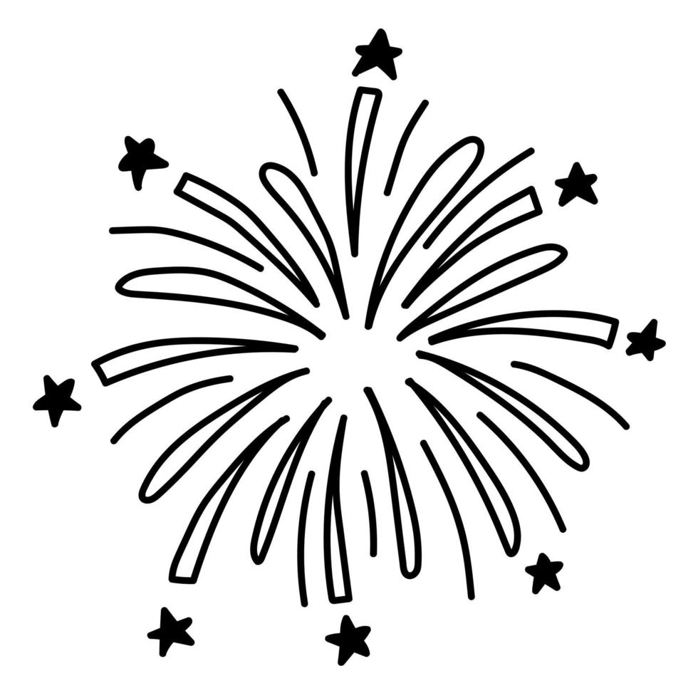 Doodle sticker with fireworks, salute vector