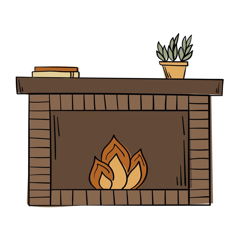 Doodle sticker of a cozy fireplace vector