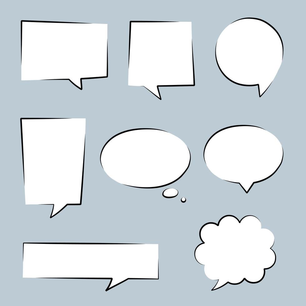 collection set of blank  black and white hand drawing speech bubble balloon, think speak talk text box, banner, flat vector illustration design