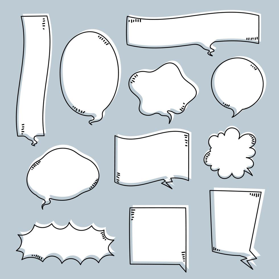 collection set of hand drawing frame border, blank speech bubble balloon, think, speak, talk, text box, banner, flat, design, vector illustration isolated