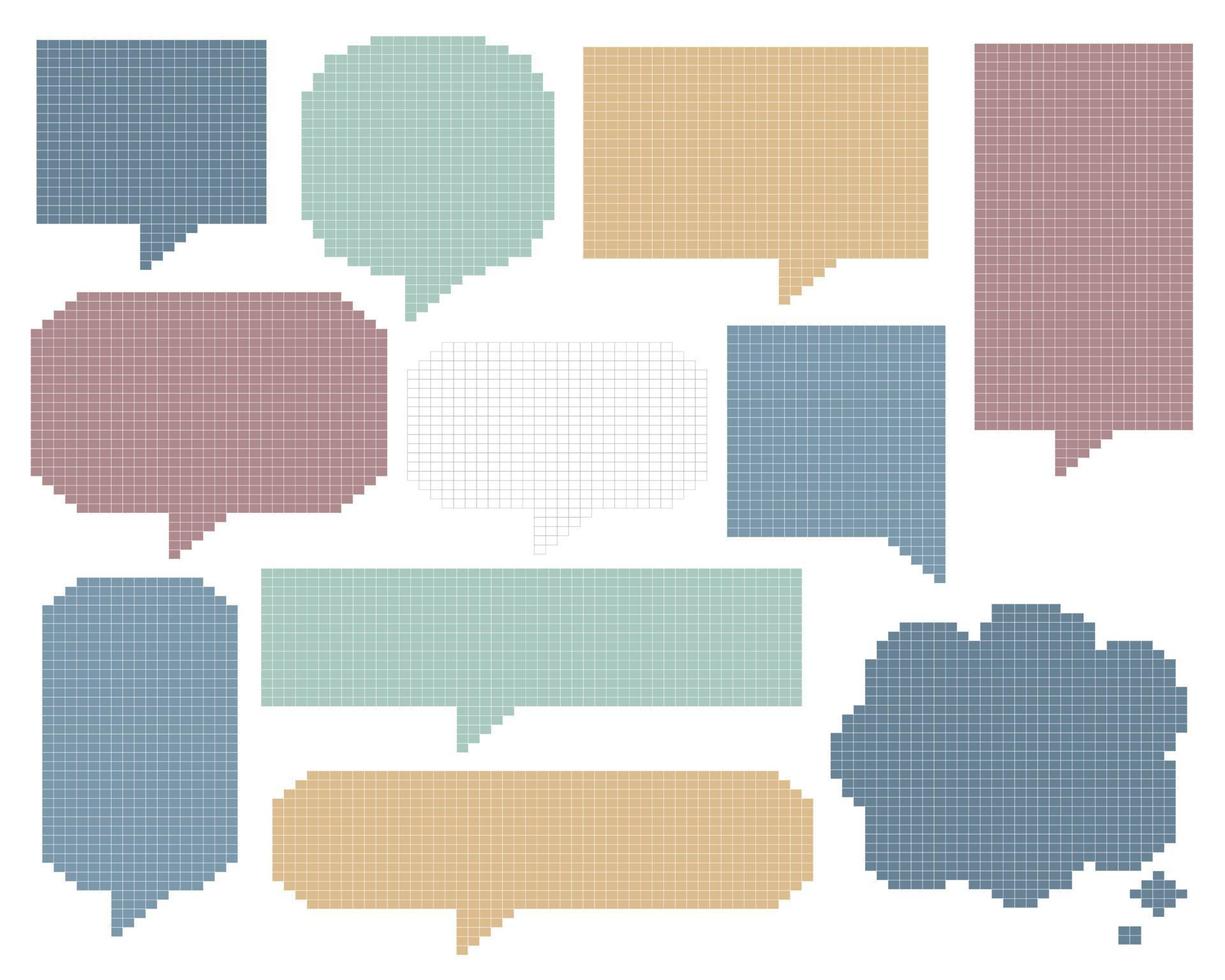collection set of retro game 8 bit pixel blank speech bubble balloon, text box banner, pastel color, flat design vector illustration