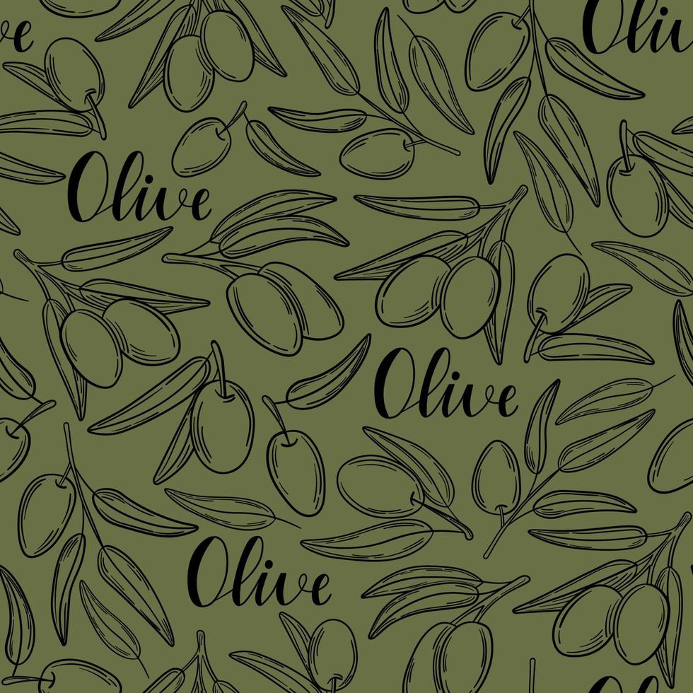 Simple olive pattern with twigs and berries vector