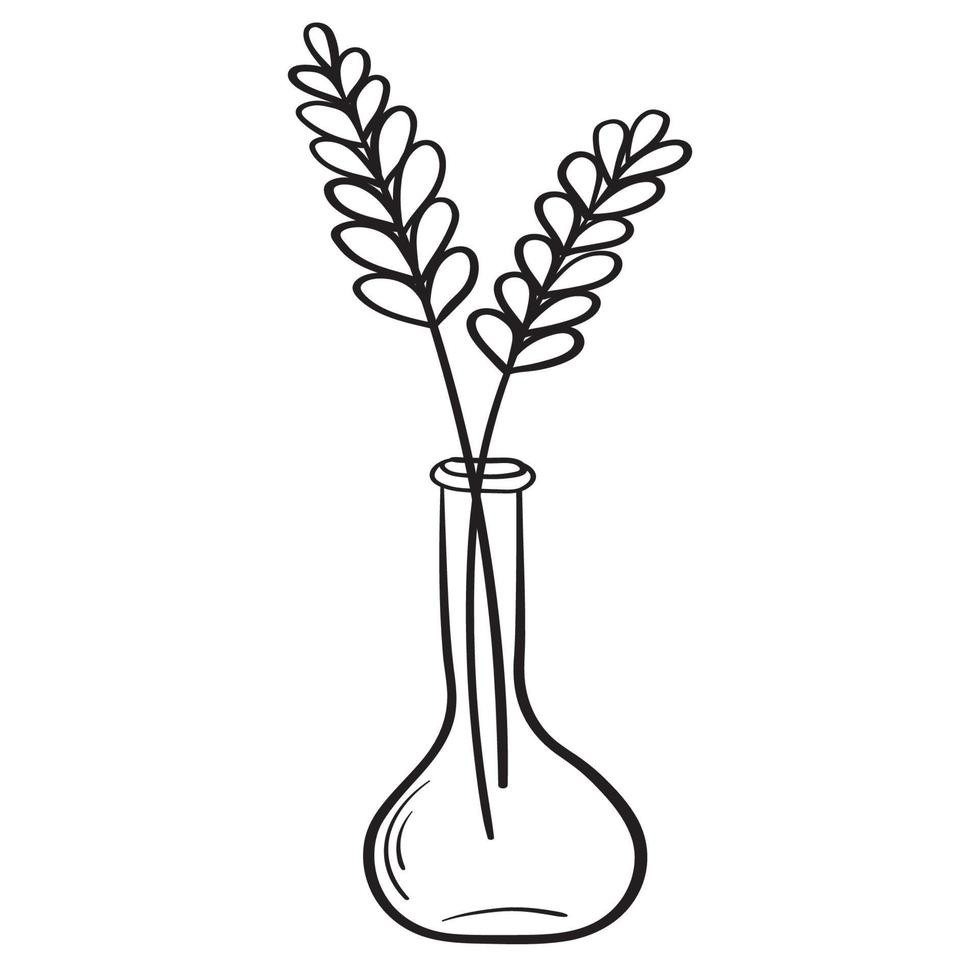 Doodle flowers in a vase of an unusual shape, indoor plants vector