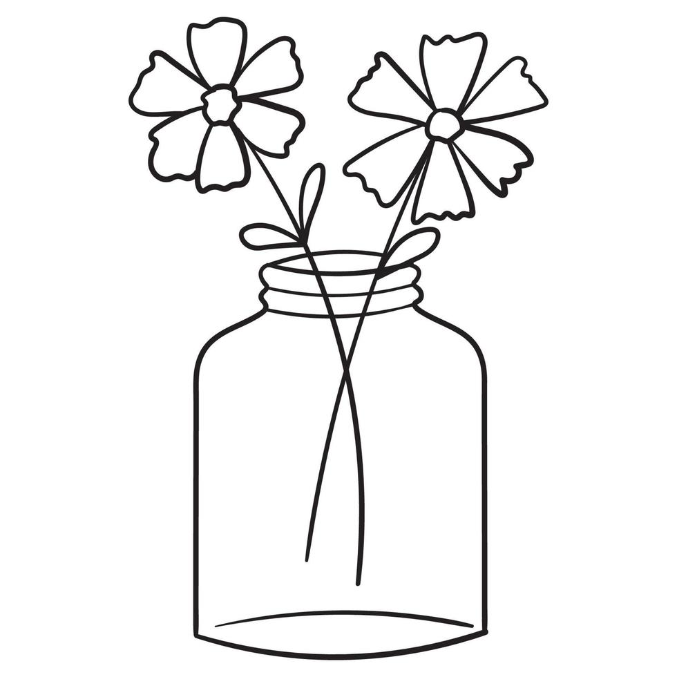 Doodle flowers in a vase of an unusual shape, indoor plants vector
