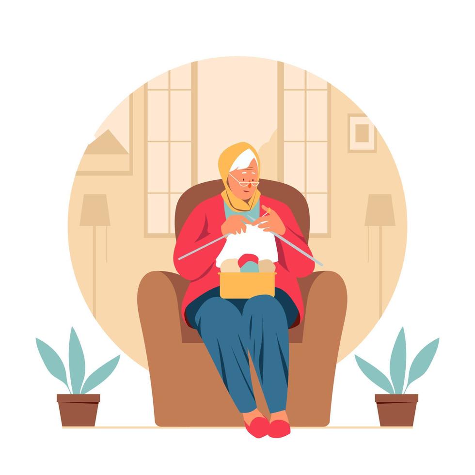 Old Woman Knitting vector