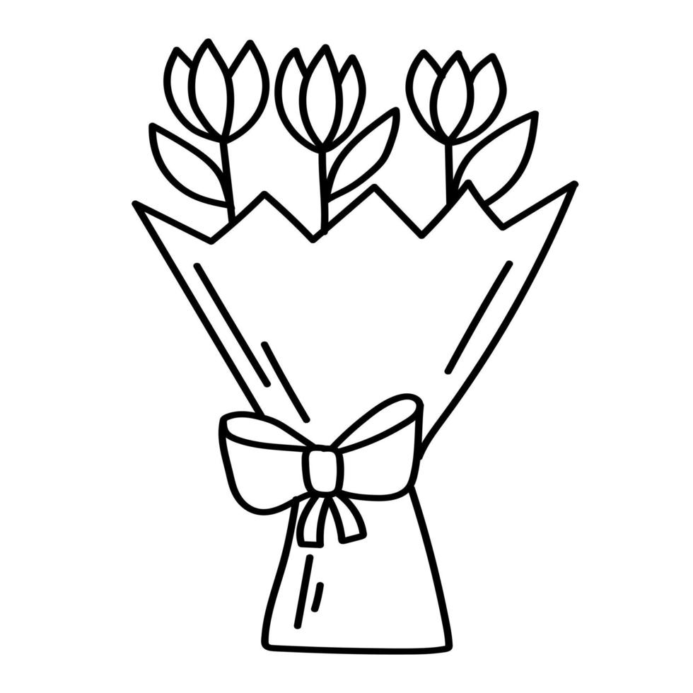 Doodle sticker beautiful bouquet of tulips vector