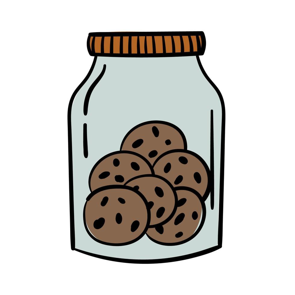 Doodle sticker with jar of oatmeal cookies vector