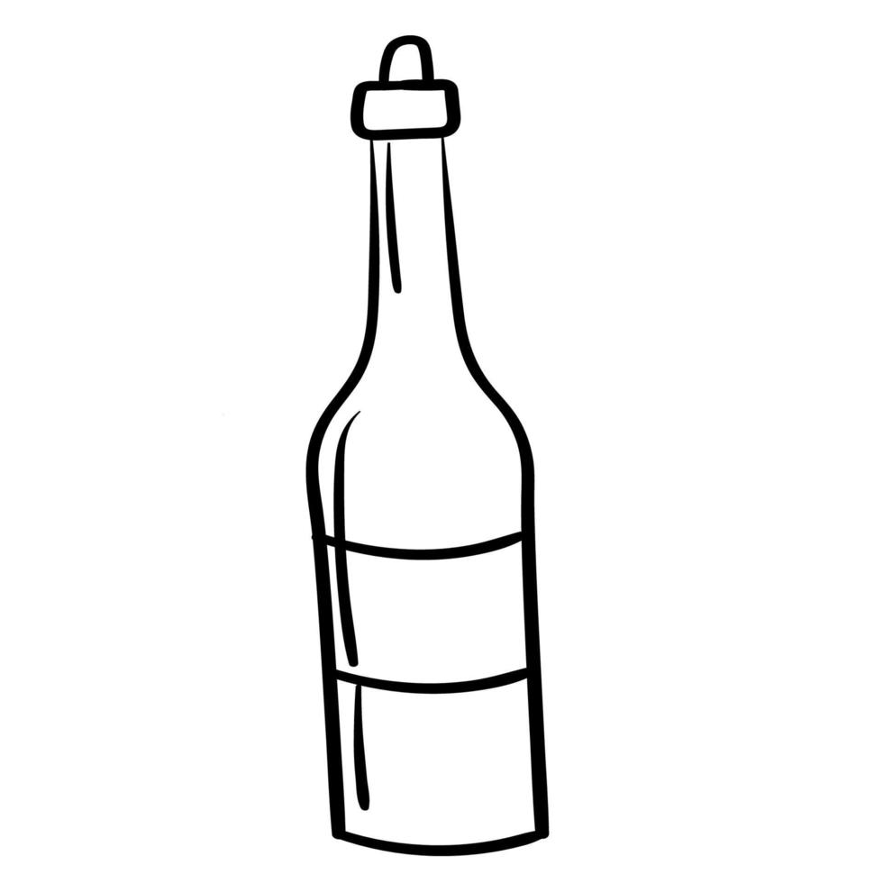 Doodle sticker bottle with alcoholic drink vector