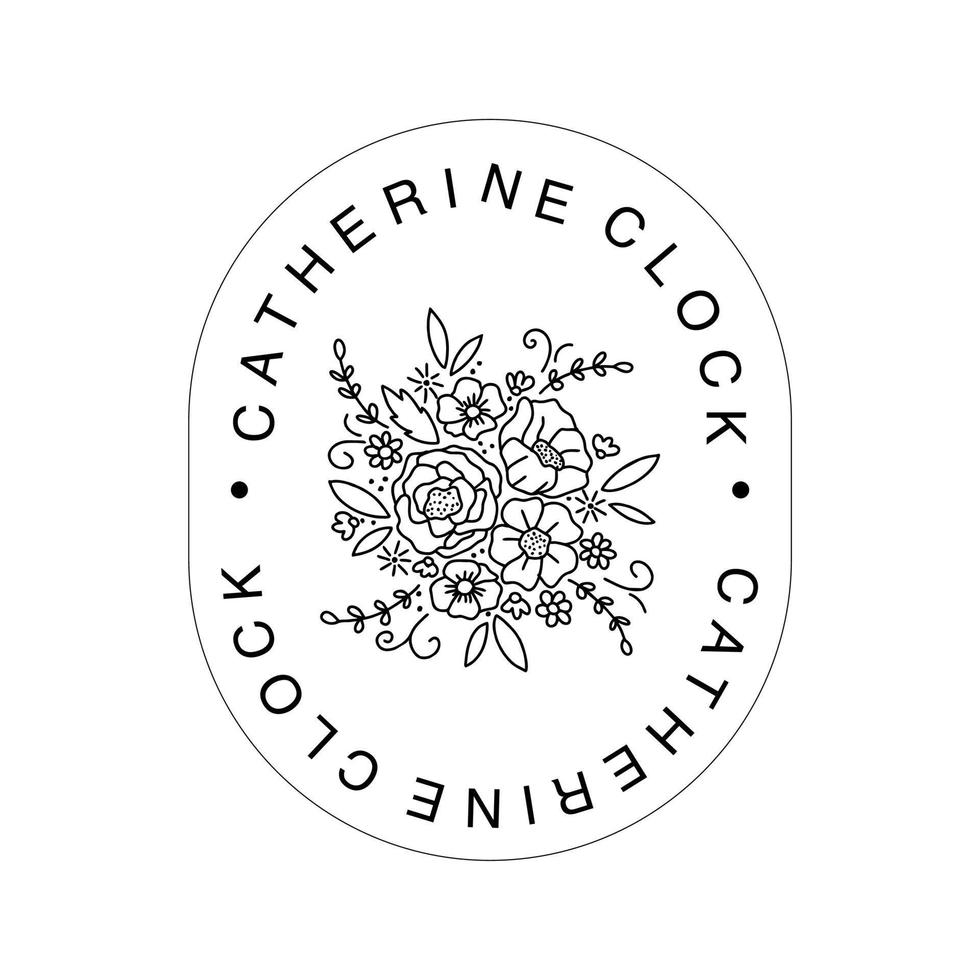 floral logo with line art botanical and line art style vector