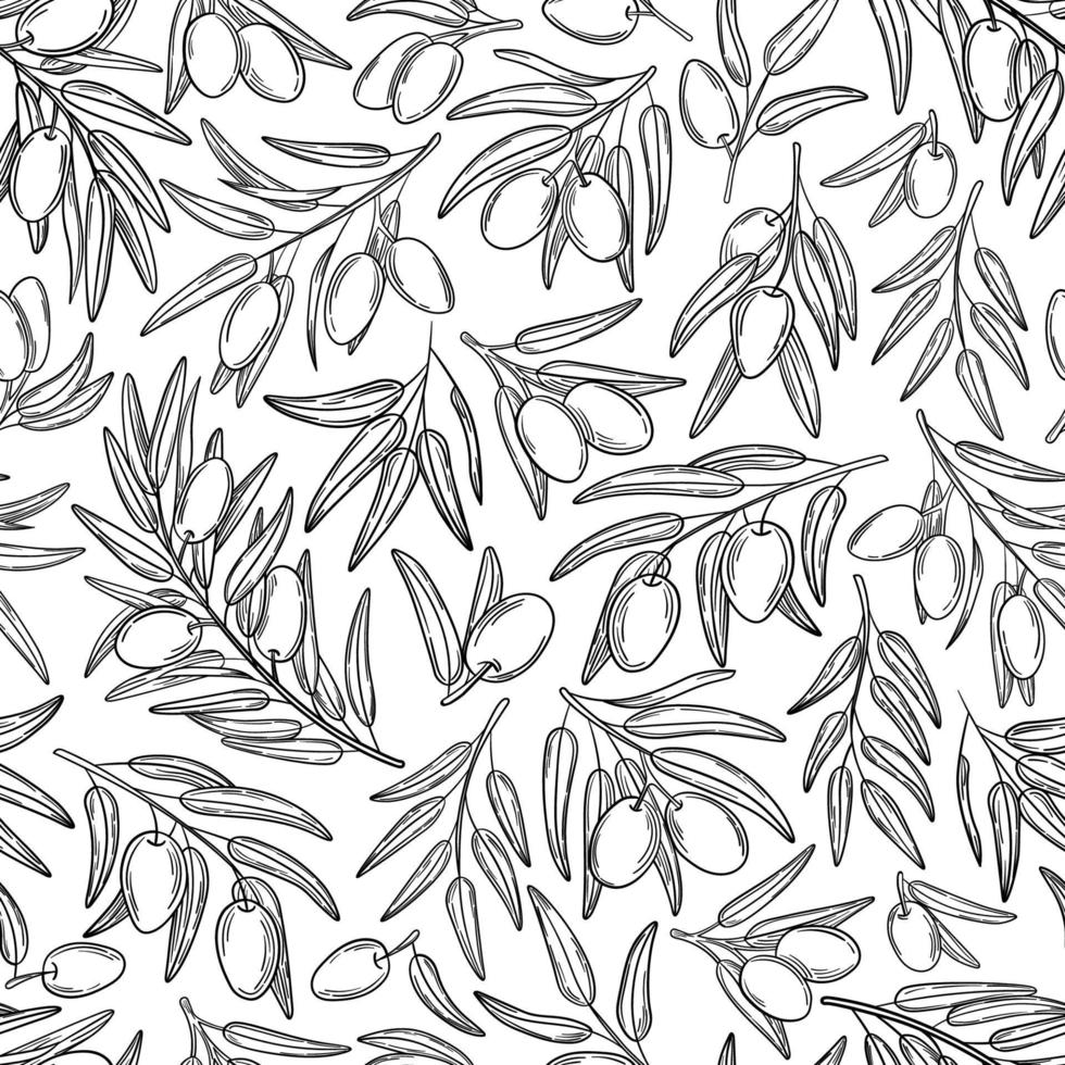 Simple olive pattern with twigs and berries vector