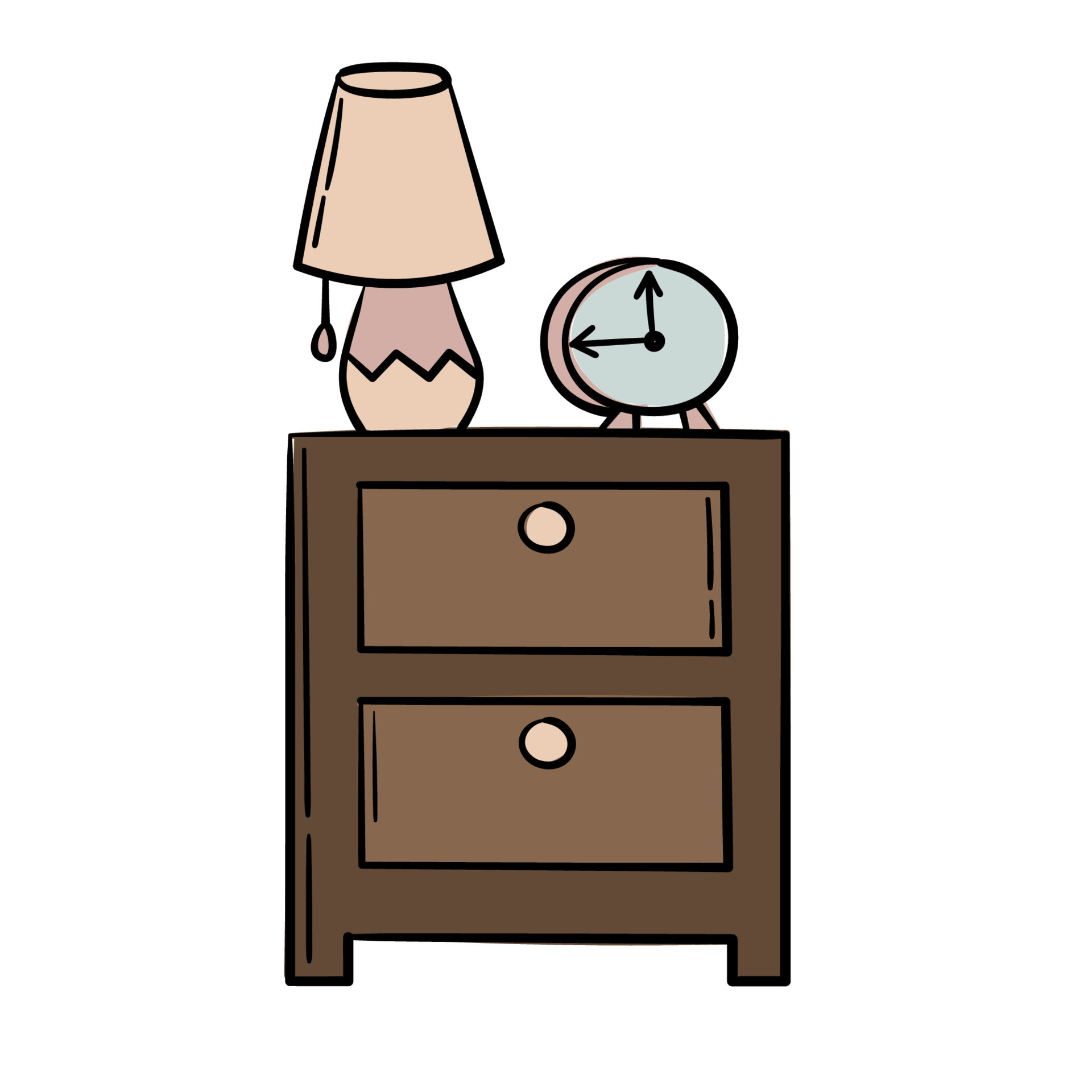 Doodle sticker bedside table with lamp and clock 10652243 Vector Art at