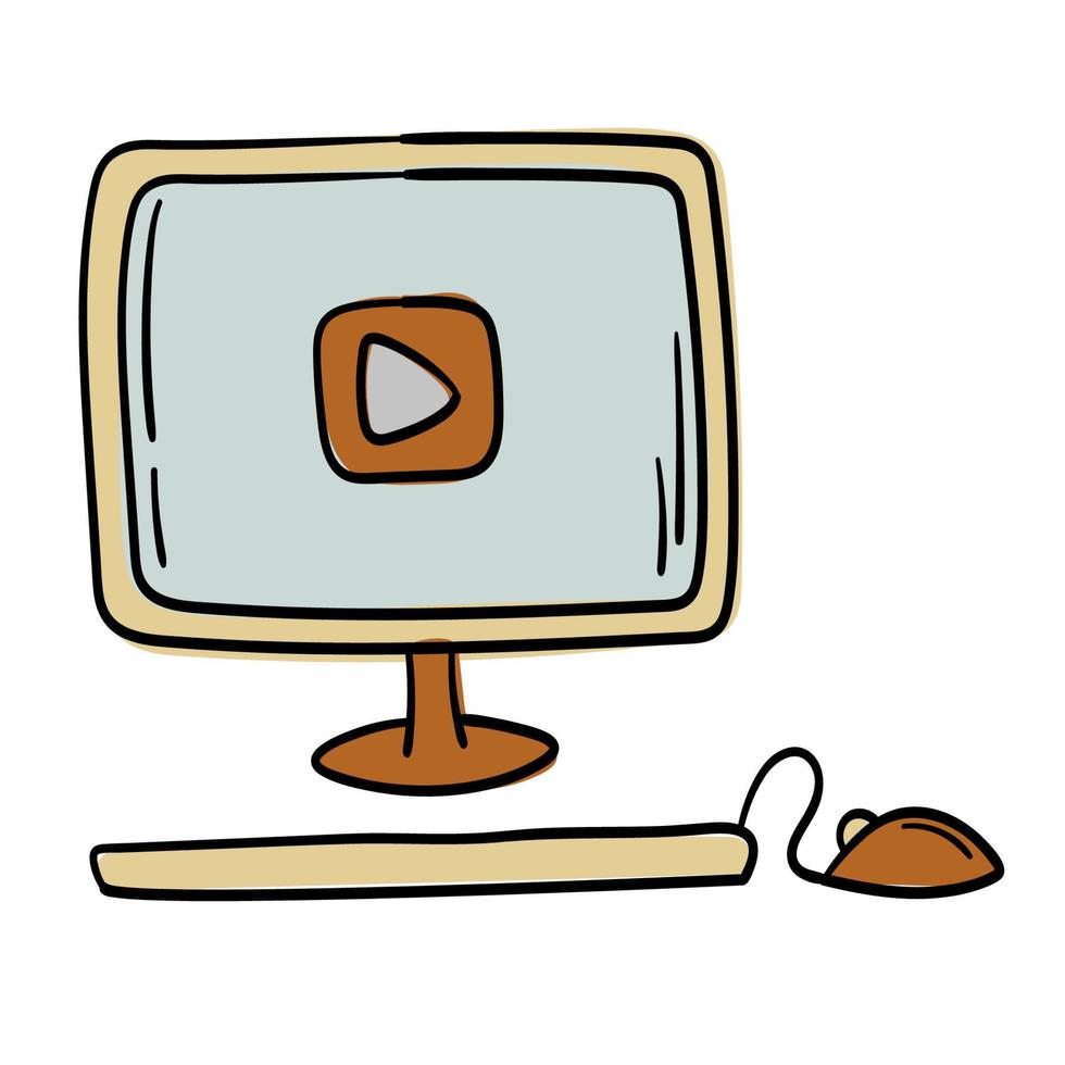 Doodle sticker computer for work from home vector
