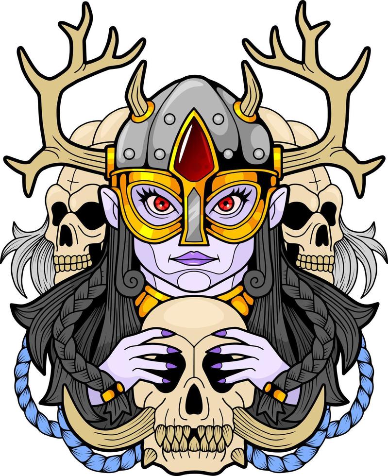 mythological norse goddess of death Hel, illustration design vector