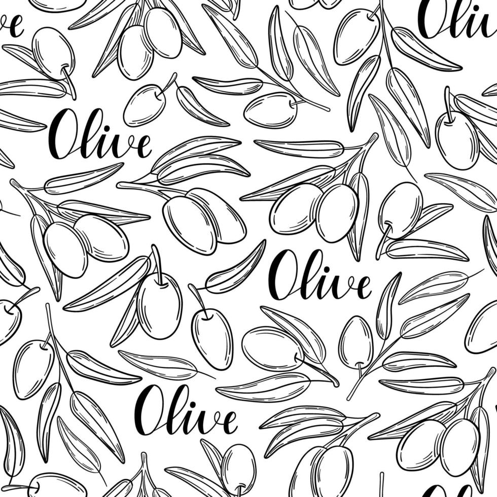 Simple olive pattern with twigs and berries vector